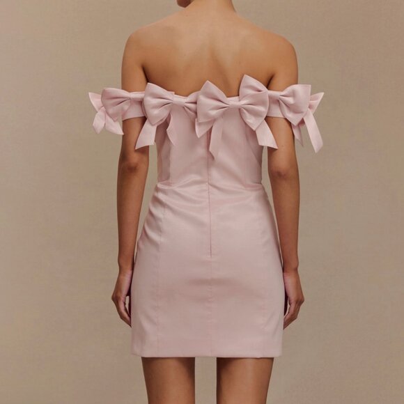 Rose Strapless Bow Mini Dress - Powder Pink - Picture 2 of 6